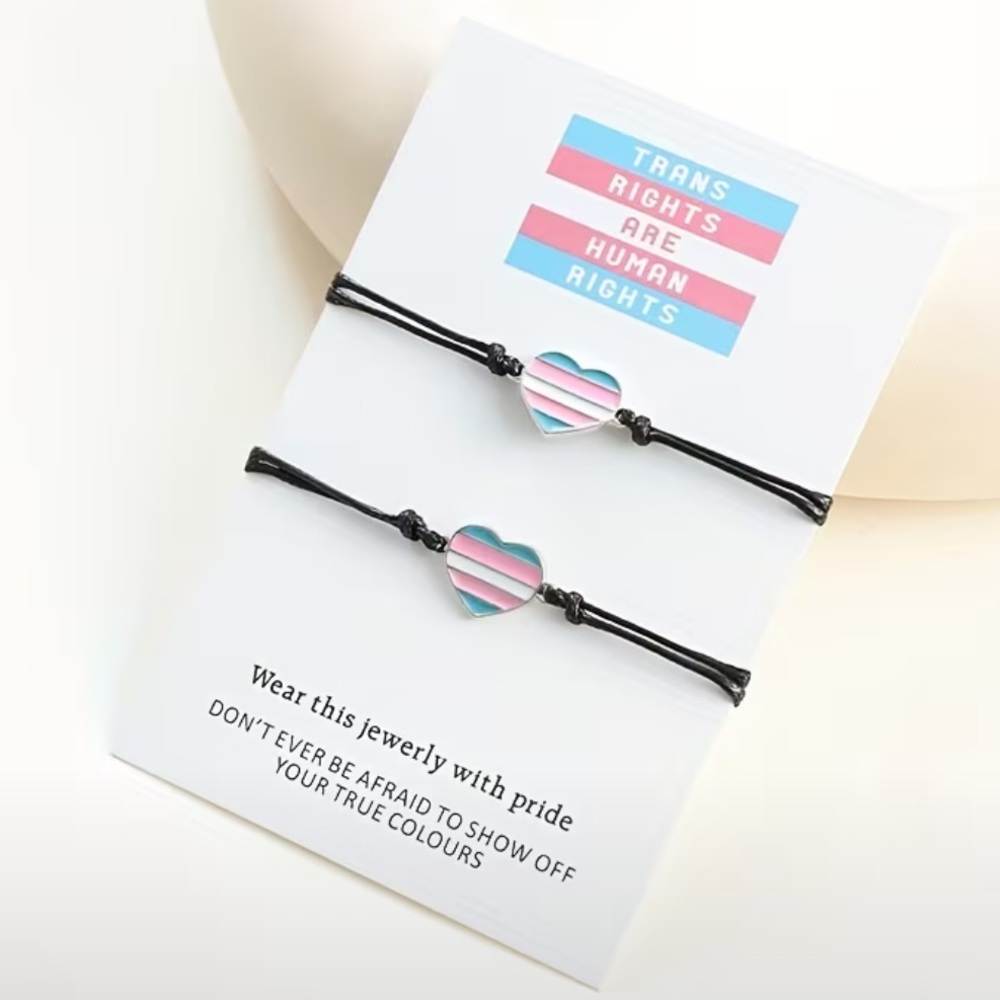 NWT TRANS RIGHTS two-bracelet set enamel hearts friendship couples LGBTQ new